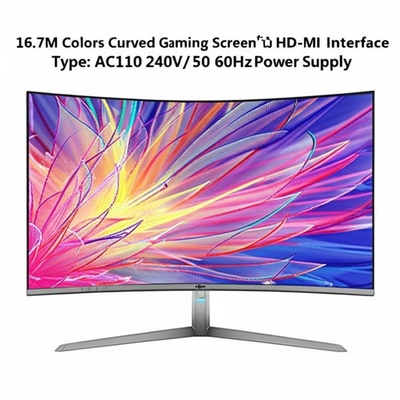 1670만 색상 곡선형 게이밍 화면, HD-MI 인터페이스 타입 및 AC110-240V/50-60Hz 전원 공급